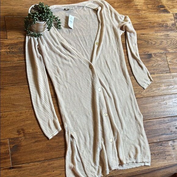 NWT LOFT Beige Striped Button-Down Cardigan - Picture 9 of 10